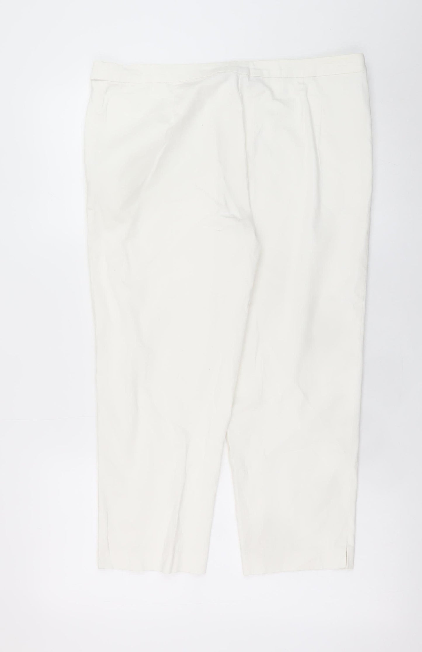 Tu Women White Cotton Stretch Capri Trousers Size 14
