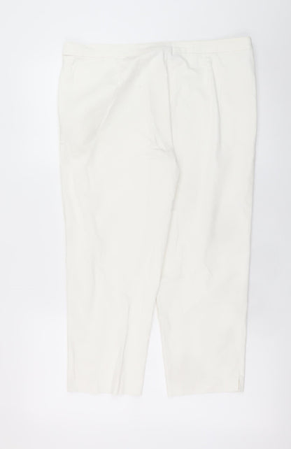 Tu Women White Cotton Stretch Capri Trousers Size 14