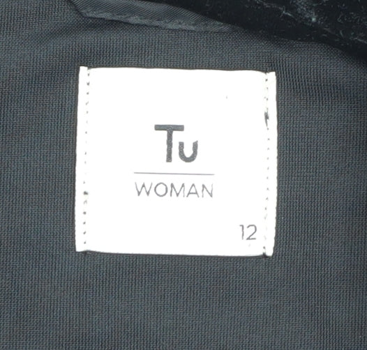 Tu Women Black Velvet Long Sleeve Button Tunic Blouse Size 12