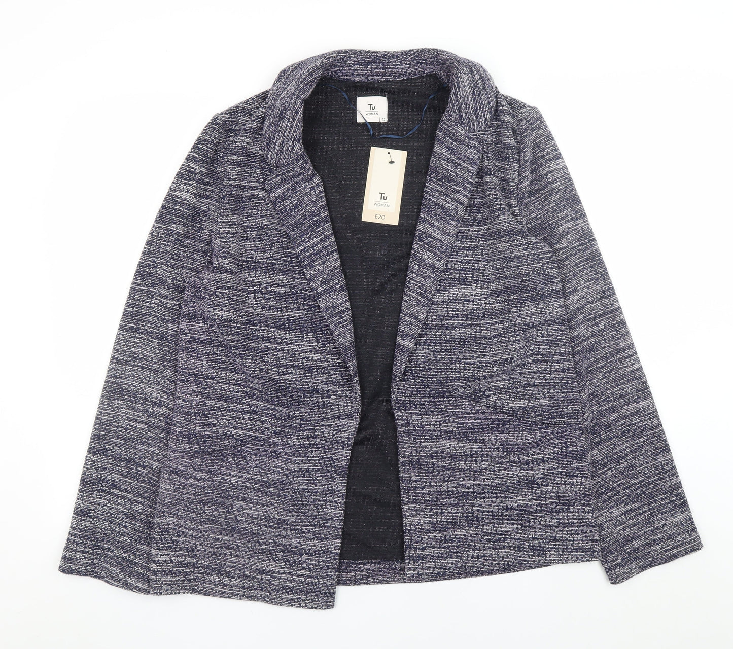Tu Women Blue Collared Open Knit Cardigan Size 12