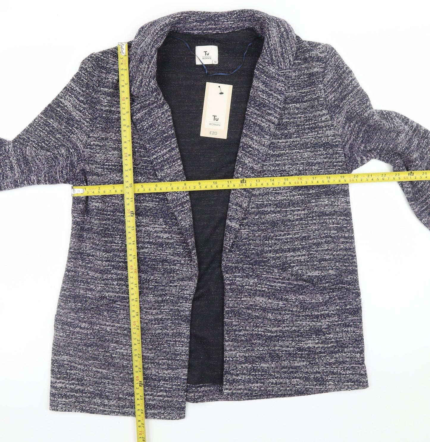 Tu Women Blue Collared Open Knit Cardigan Size 12