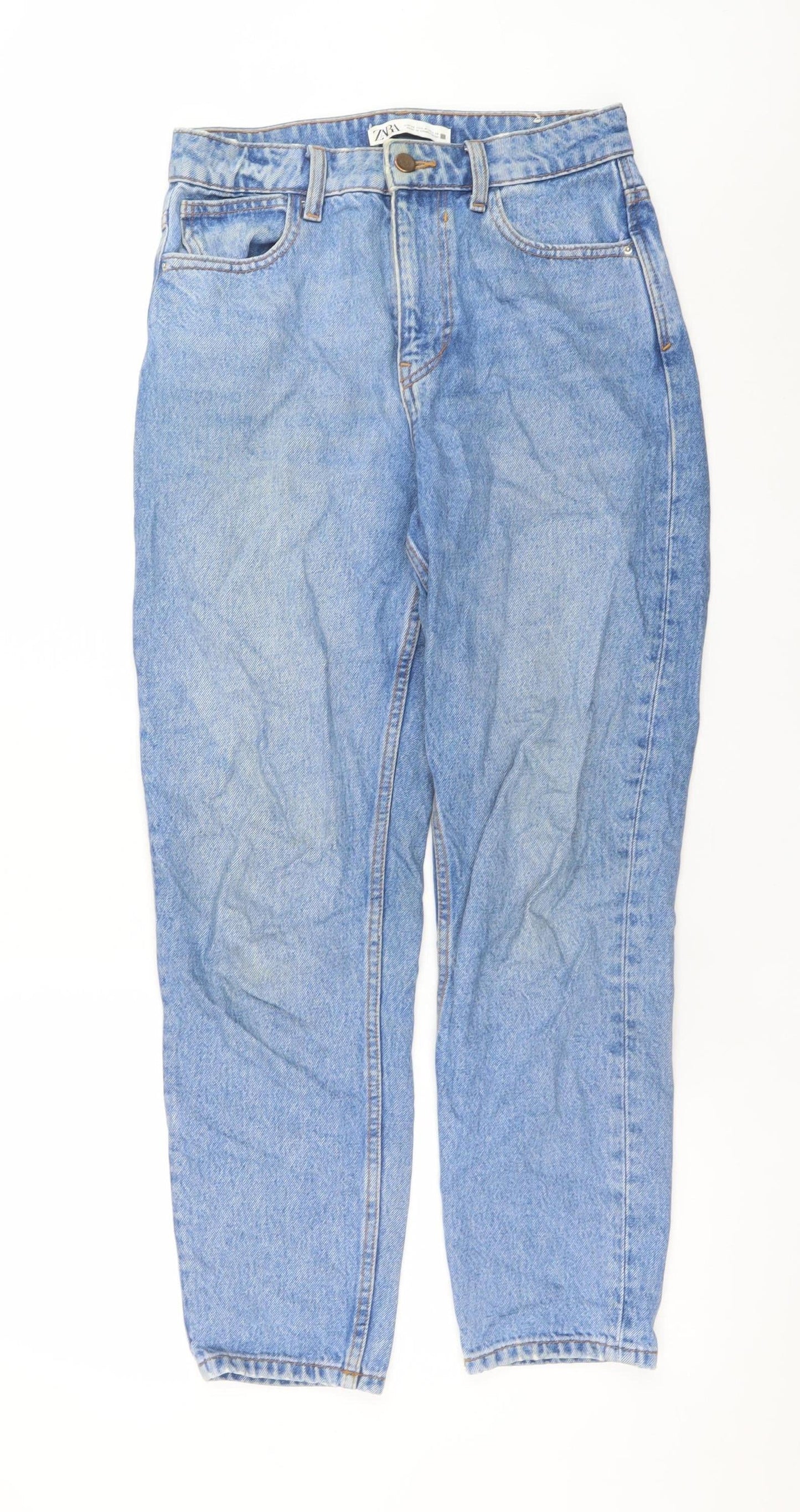 Womens UK Size 8 Zara Regular Fit Mom Blue Jeans