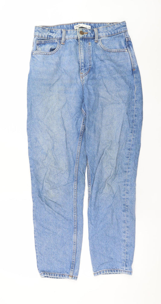 Womens UK Size 8 Zara Regular Fit Mom Blue Jeans