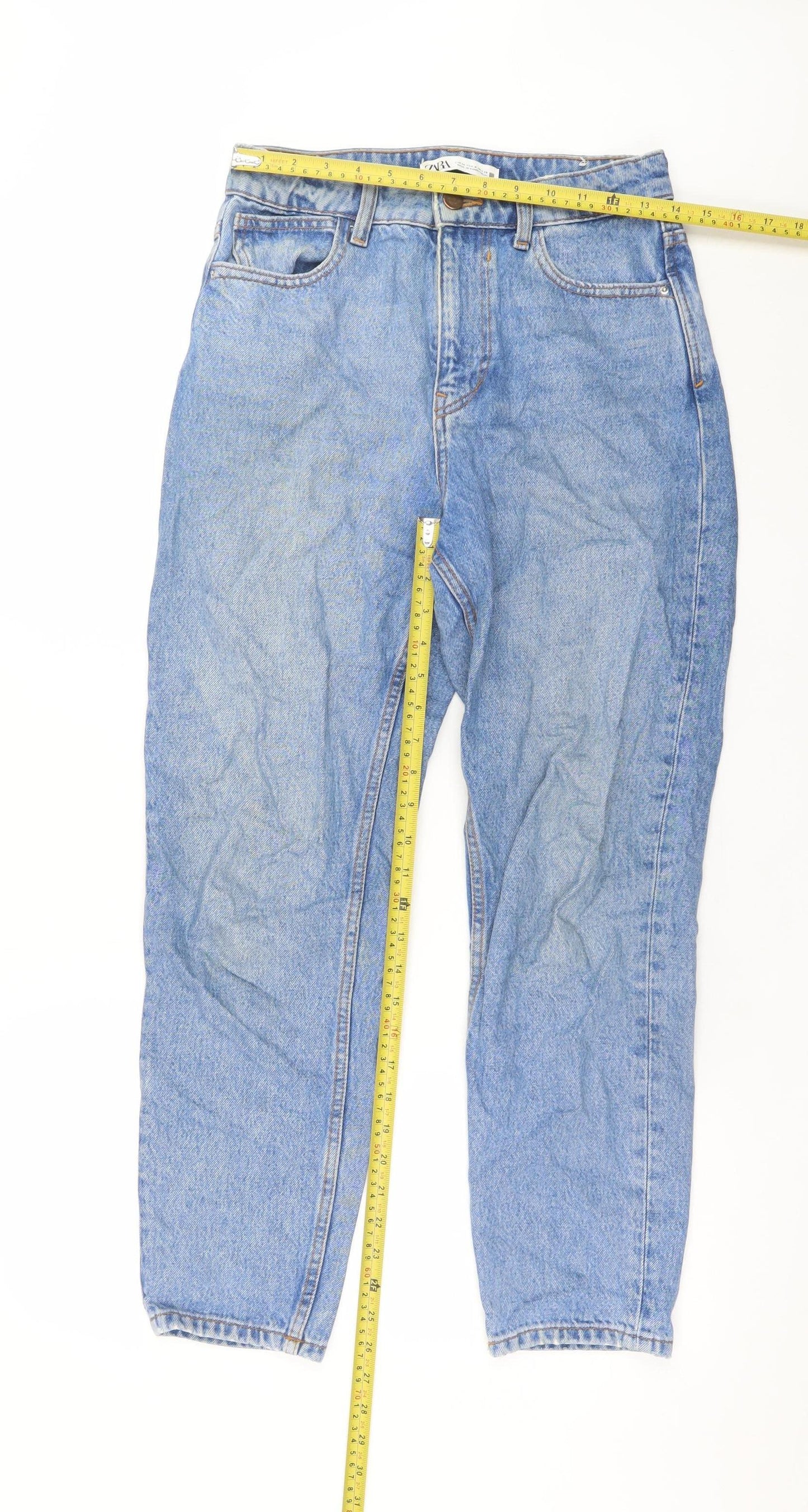 Womens UK Size 8 Zara Regular Fit Mom Blue Jeans