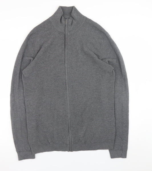 Mens UK Size M Selected Homme Grey Full Zip Jumper