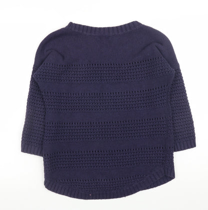 Gap Women's Blue Cotton Chunky Knit 3/4 Sleeve Pullover Jumper XS