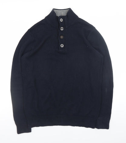 John Partridge Men's Blue Cotton Henley Jumper Size M