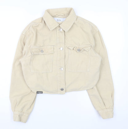 Bershka Womens Beige Corduroy Cropped Jacket XS