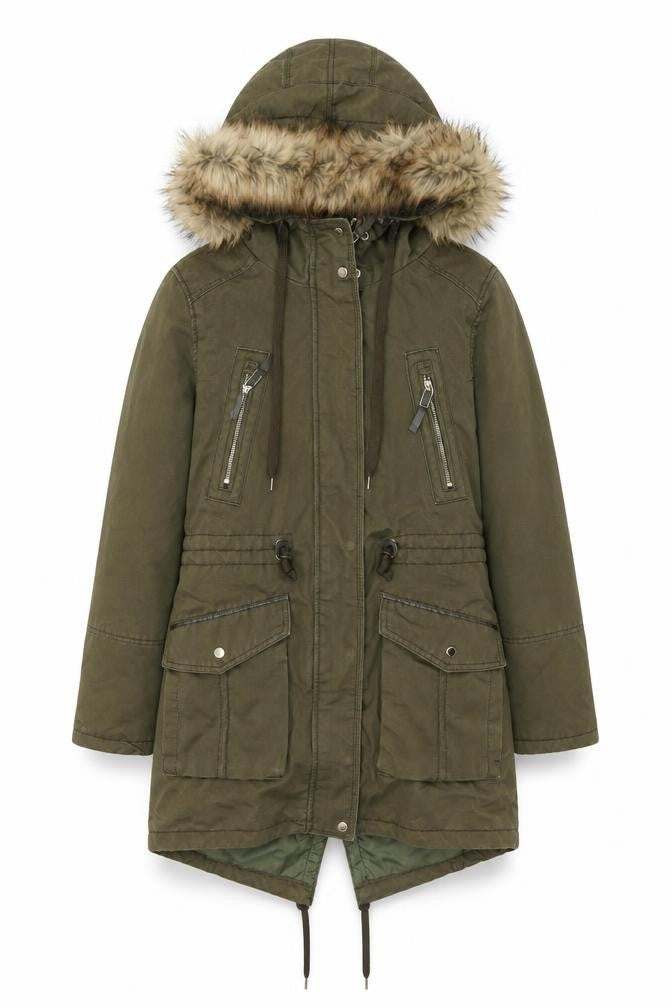 Womens UK Size 10 Bershka Green Parka Coat