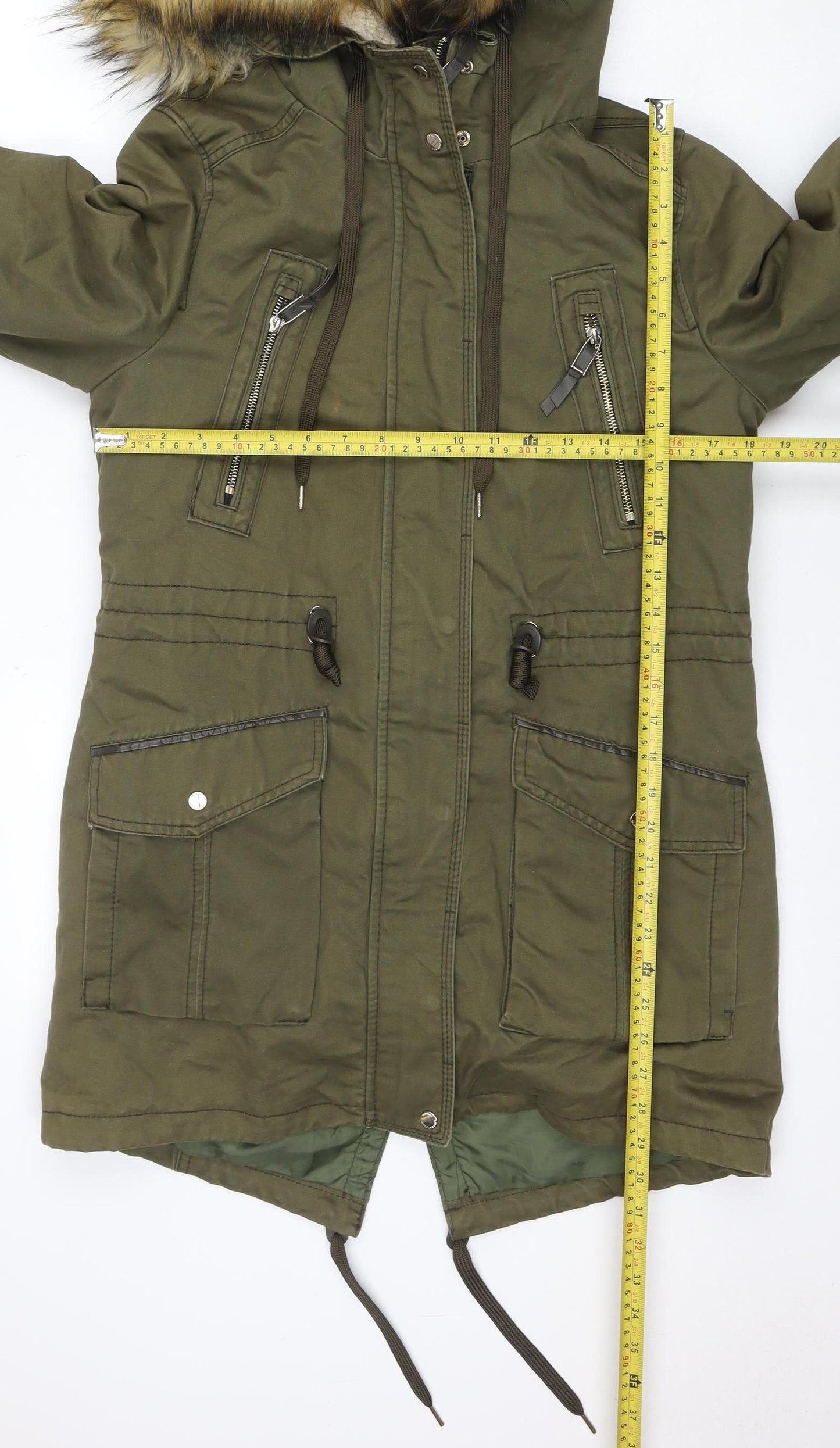 Womens UK Size 10 Bershka Green Parka Coat