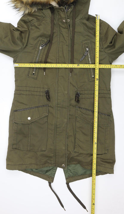 Womens UK Size 10 Bershka Green Parka Coat