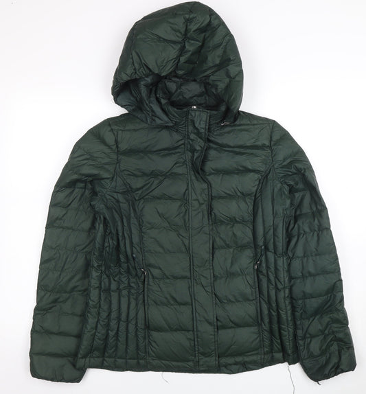 32 Degrees Heat Women's Green Puffer Jacket M Hooded Down-Filled Lightweight