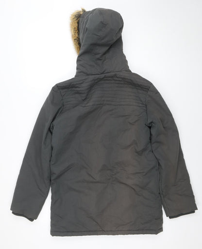 FatFace Girls Grey 12-13 Years Hooded Faux Fur Trim Winter Parka Coat