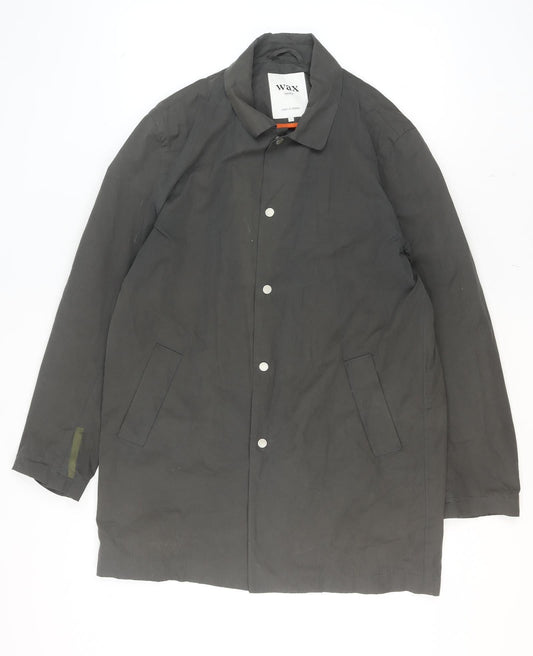 Wax London Men's Black L Cotton-Blend Mid-Length Overcoat