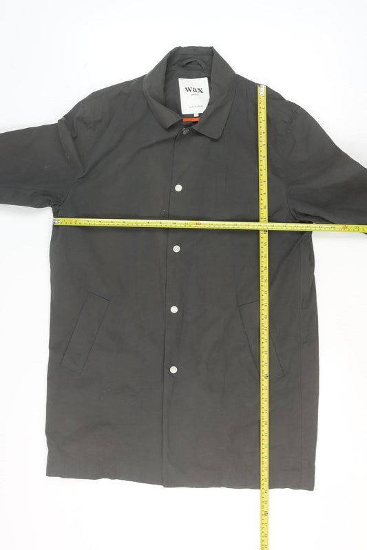 Wax London Men's Black L Cotton-Blend Mid-Length Overcoat