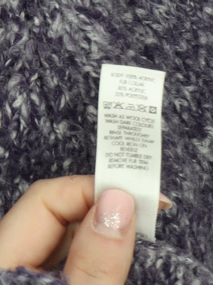 St. Bernard Women’s Purple Fur Trim Belted Knit Cardigan Size 14-16