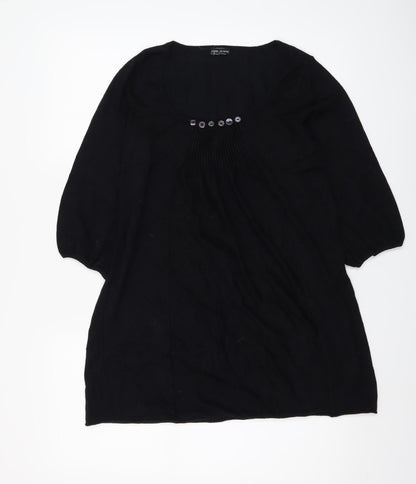 River Island Women’s Black Tunic Jumper Size 12 3/4 Sleeve Scoop Neck