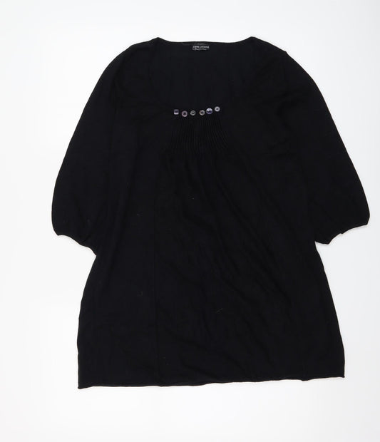 River Island Women’s Black Tunic Jumper Size 12 3/4 Sleeve Scoop Neck