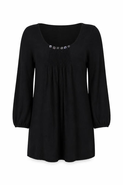 River Island Women’s Black Tunic Jumper Size 12 3/4 Sleeve Scoop Neck