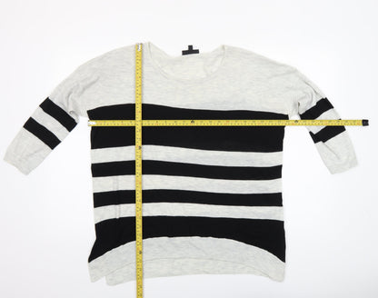 Warehouse Women’s Black & Grey Striped Relaxed Fit Jumper UK 14