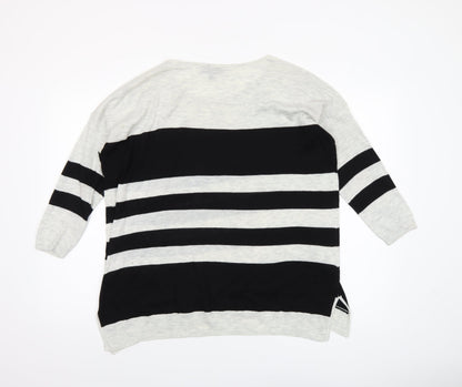 Warehouse Women’s Black & Grey Striped Relaxed Fit Jumper UK 14