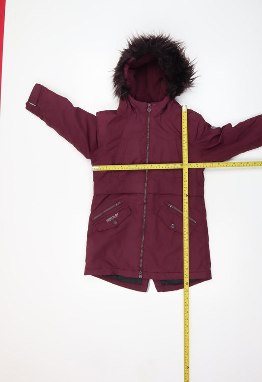 Regatta Girls Red Hooded Parka Coat 7-8 Years Polyester Lined Waterproof
