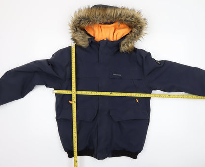 Quechua Boys Blue Waterproof Winter Parka Coat 10 Years Hooded Fur Trim