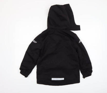 H&M Boys Black Hooded Parka Coat 6-7 Years Lined Water Resistant
