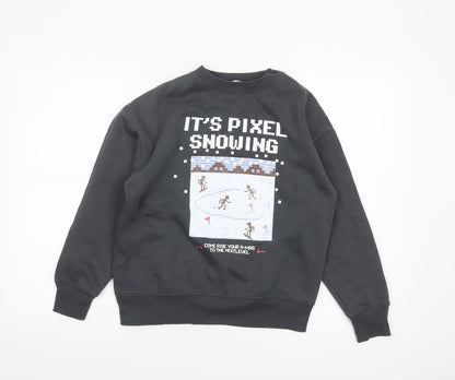 Zara Boys Black Pixel Snowing Christmas Graphic Pullover Sweatshirt 10 Years