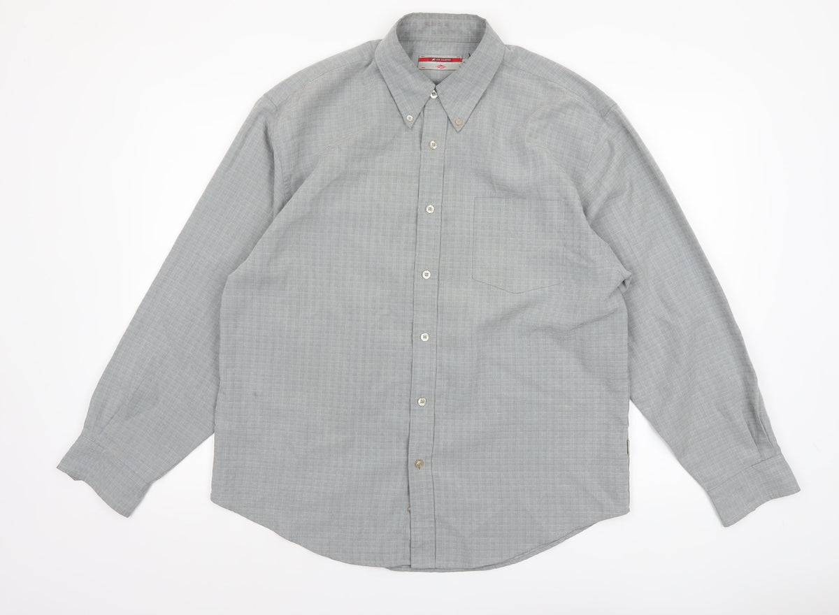 Lee Cooper Men's Grey Check Button-Down Long Sleeve Shirt M