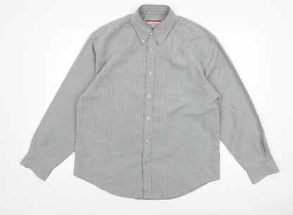 Lee Cooper Men's Grey Check Button-Down Long Sleeve Shirt M