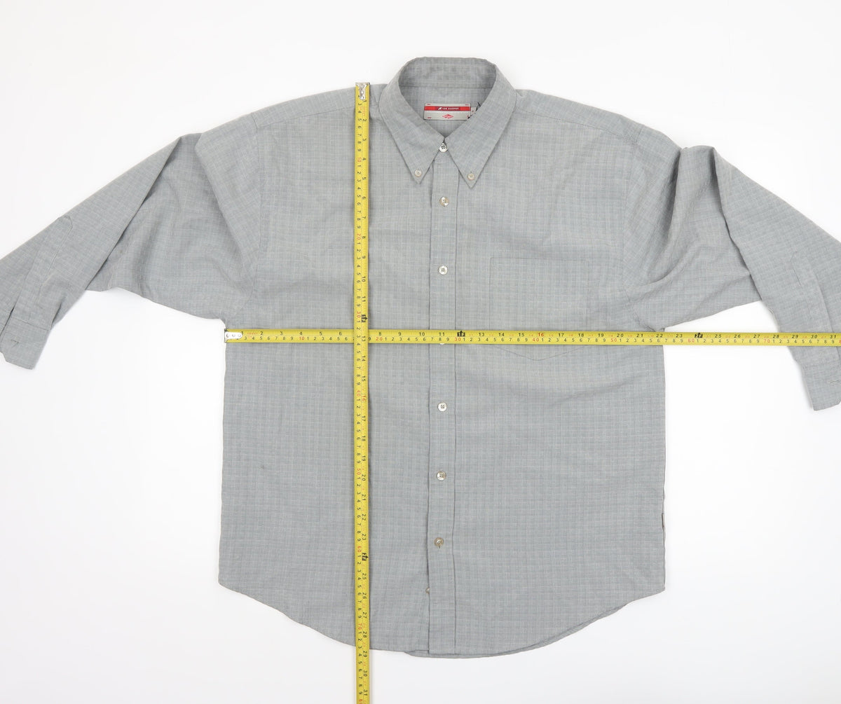 Lee Cooper Men's Grey Check Button-Down Long Sleeve Shirt M