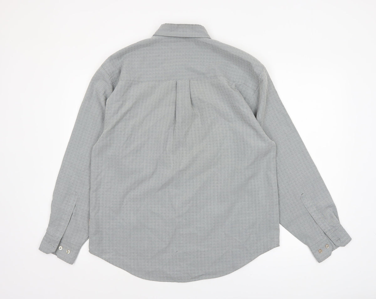 Lee Cooper Men's Grey Check Button-Down Long Sleeve Shirt M