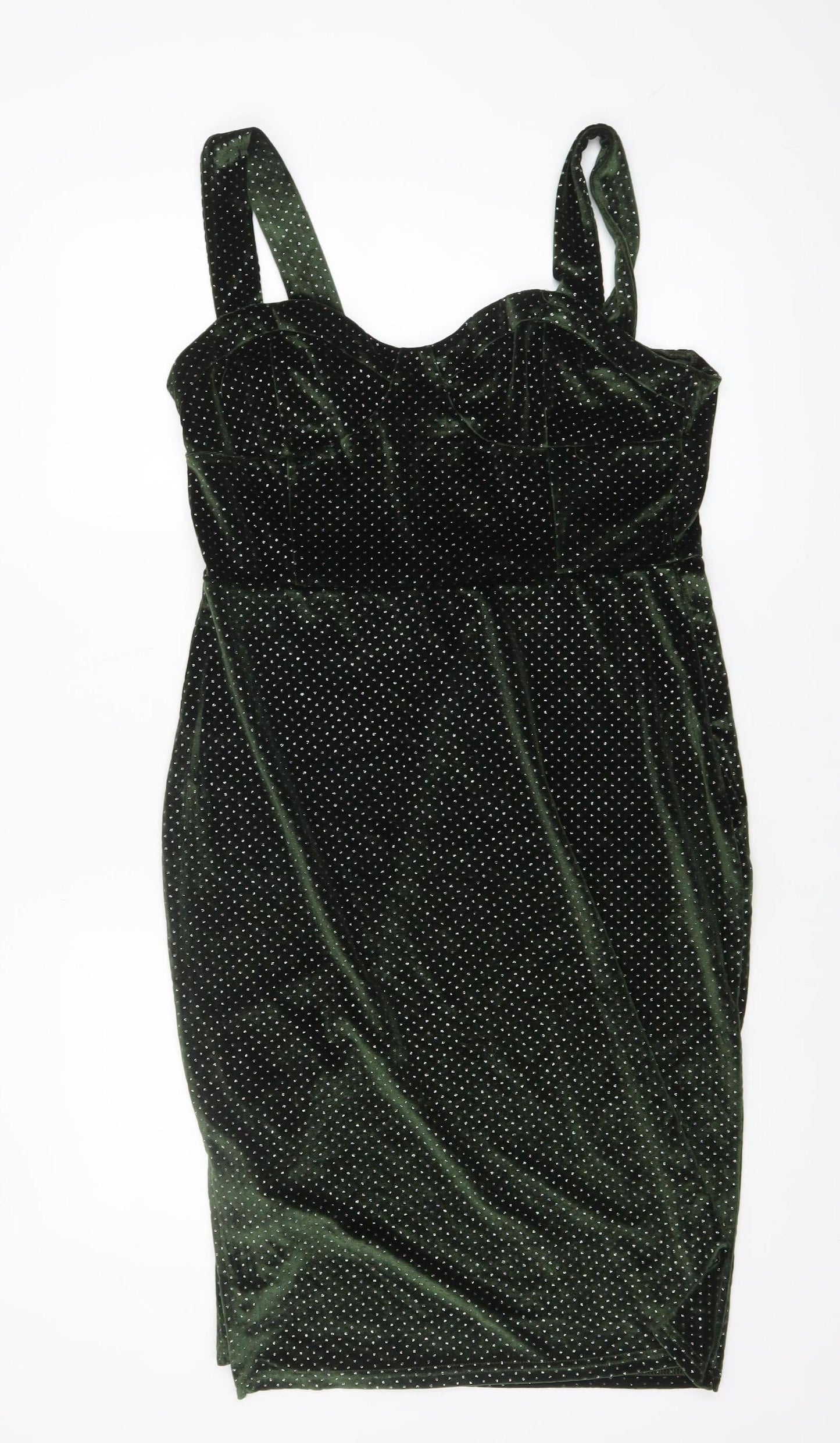 Blue Vanilla Women's Green Velvet Polka Dot Bodycon Dress Size 14