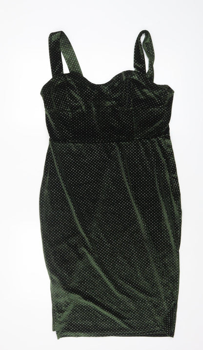 Blue Vanilla Women's Green Velvet Polka Dot Bodycon Dress Size 14