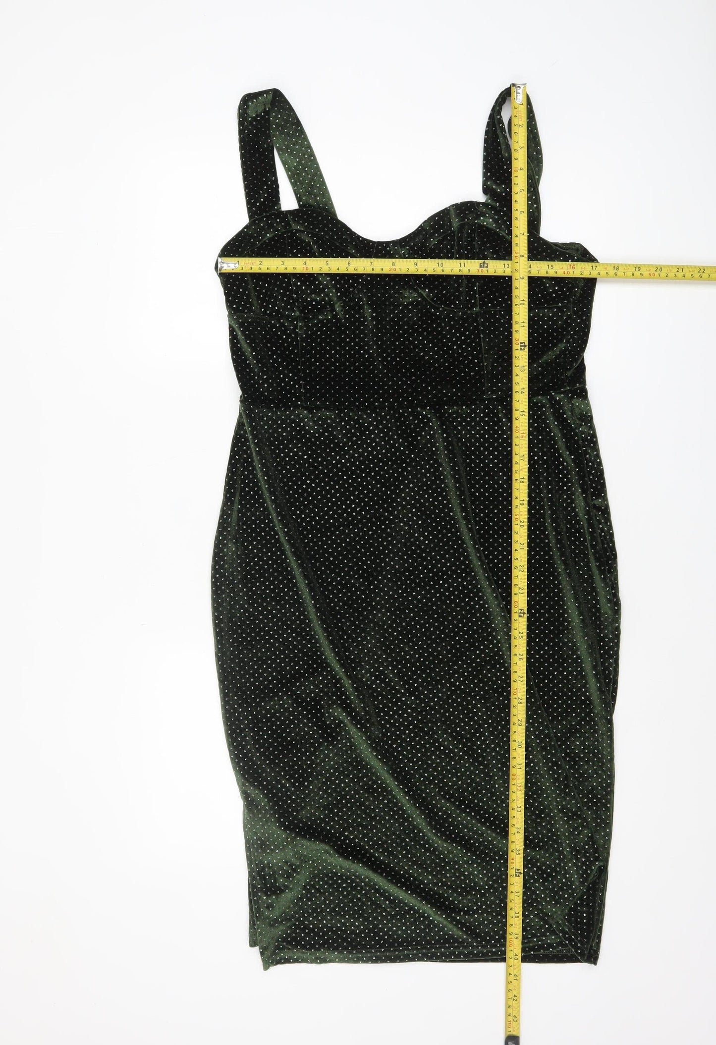 Blue Vanilla Women's Green Velvet Polka Dot Bodycon Dress Size 14