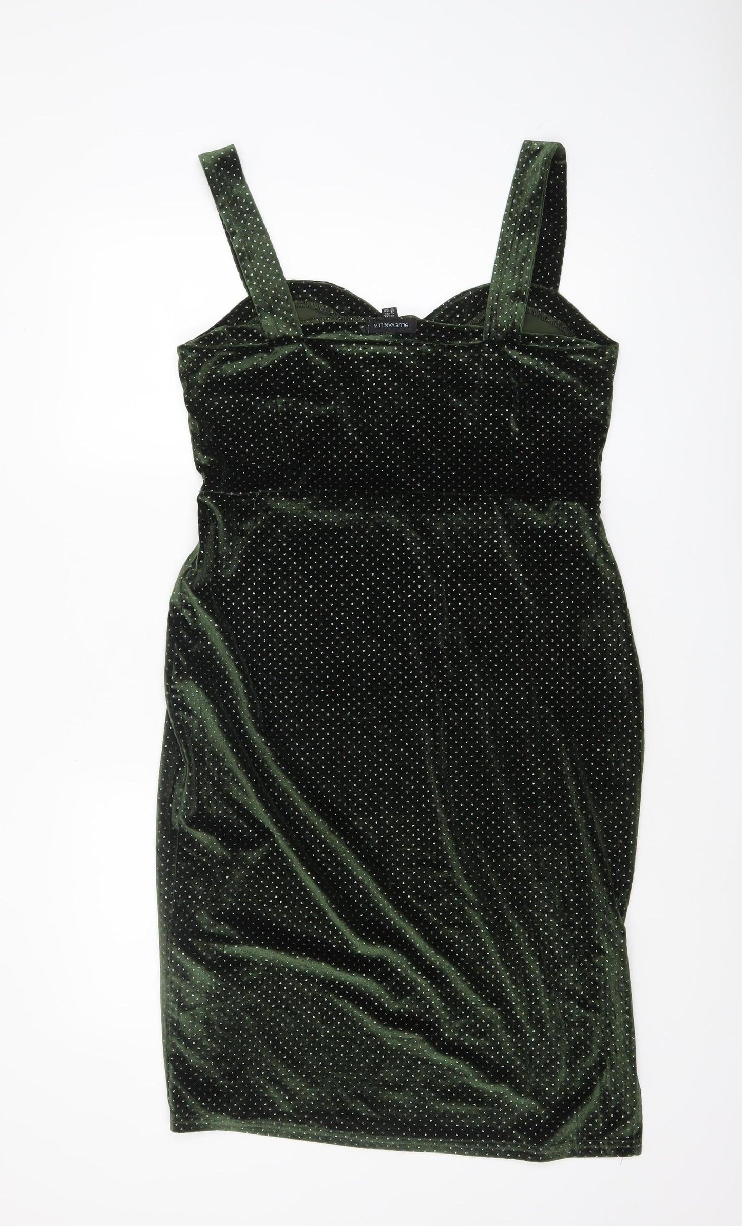 Blue Vanilla Women's Green Velvet Polka Dot Bodycon Dress Size 14