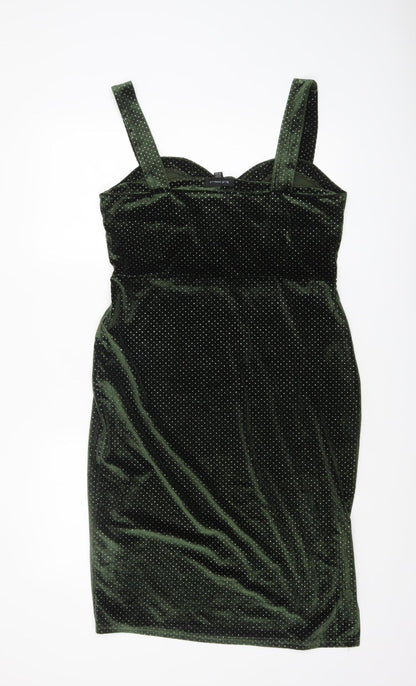 Blue Vanilla Women's Green Velvet Polka Dot Bodycon Dress Size 14