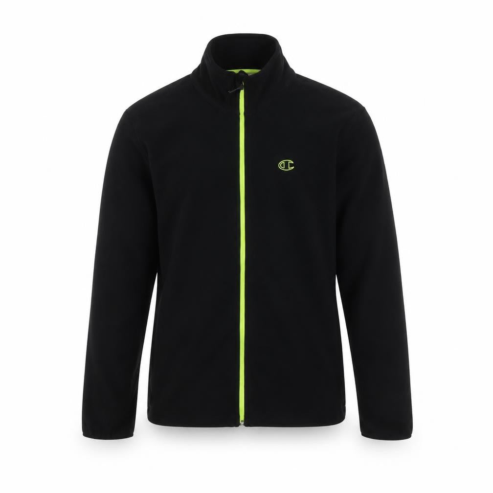 Front view of Champion boys’ black full zip fleece track jacket, size 11-12, years