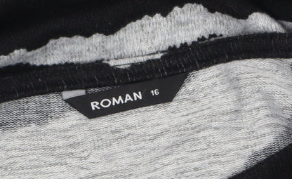 Womens UK Size 16 Roman Black Relaxed T-Shirt