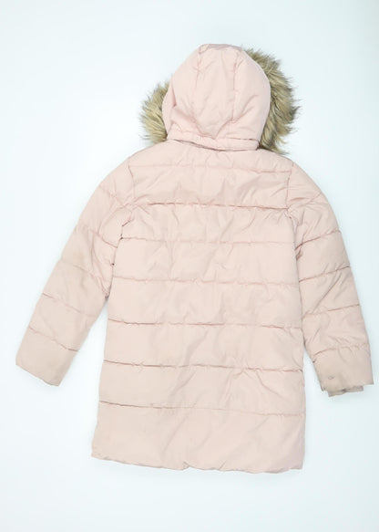 John Lewis Girls Pink Faux Fur Hood Long Puffer Coat Age 12 Years