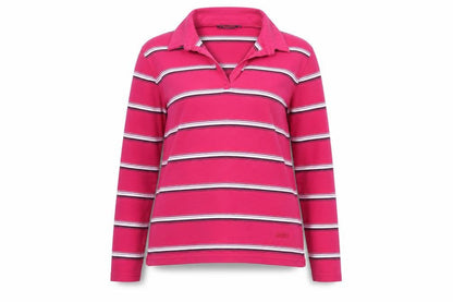 Musto Women's Pink Striped Long Sleeve Cotton Polo Shirt Size 14