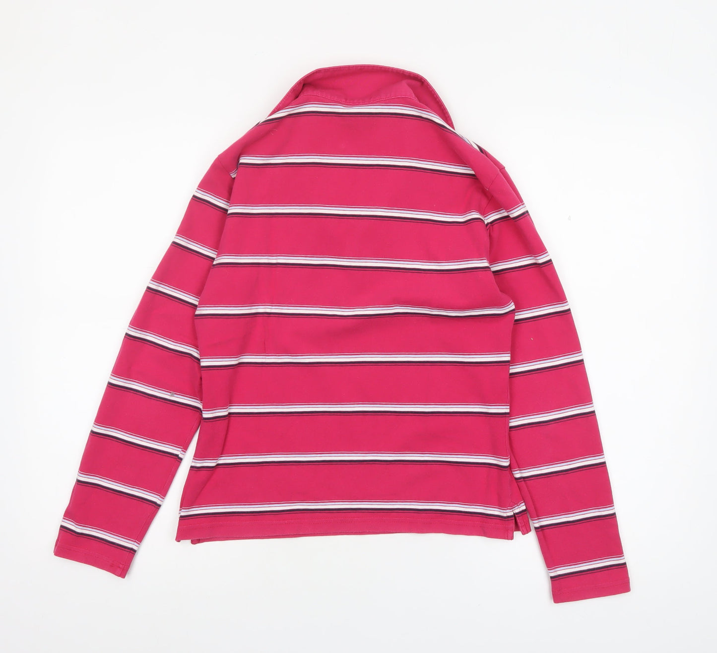 Musto Women's Pink Striped Long Sleeve Cotton Polo Shirt Size 14