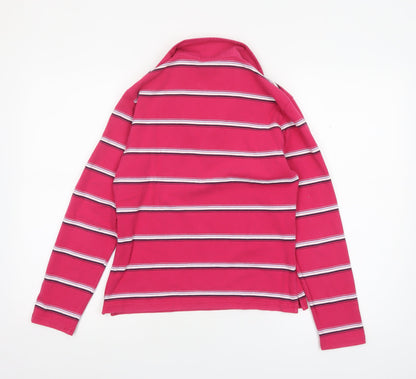 Musto Women's Pink Striped Long Sleeve Cotton Polo Shirt Size 14