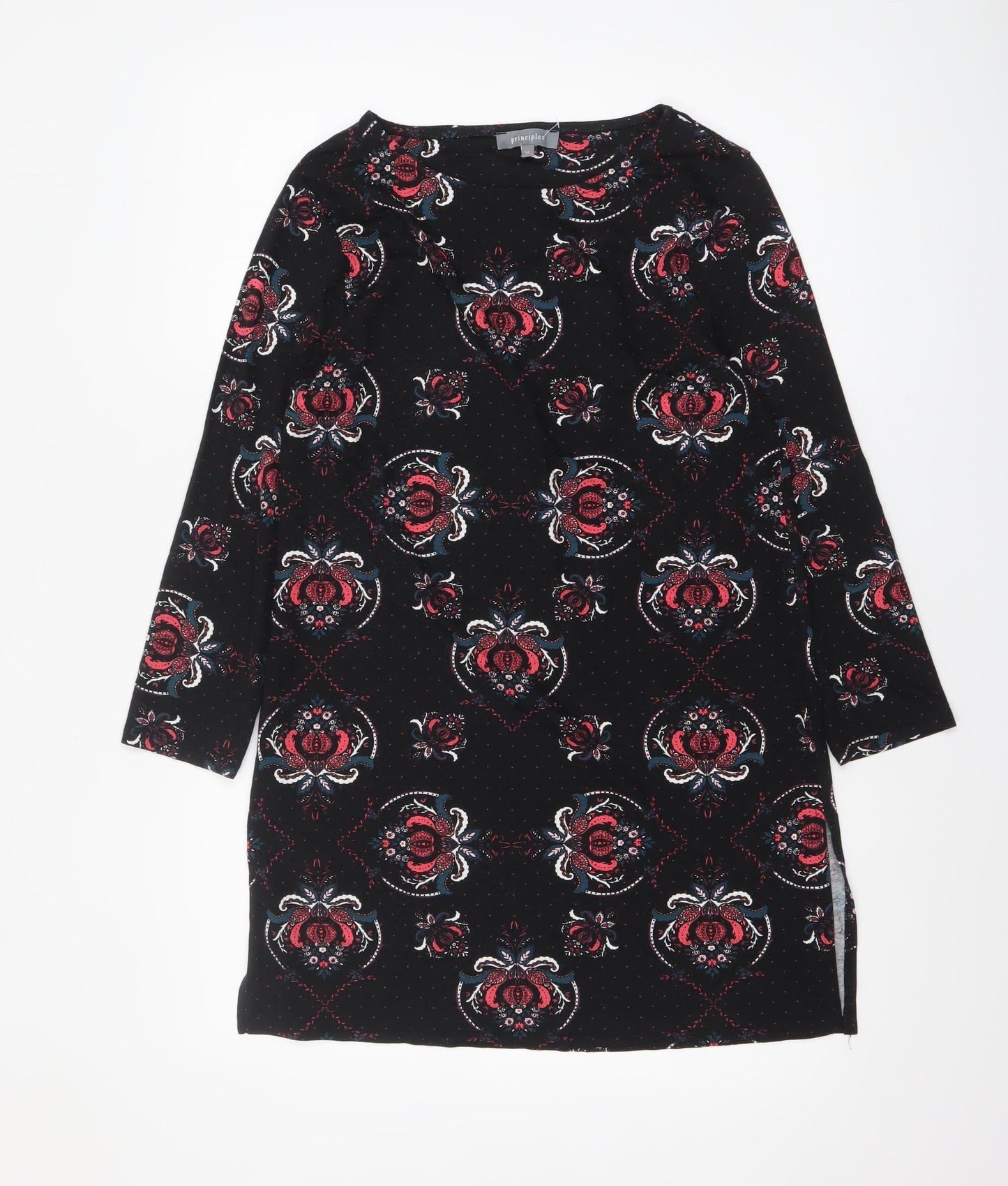 Principles Women's Black Floral Tunic Top Size 12 Viscose Stretch