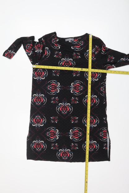 Principles Women's Black Floral Tunic Top Size 12 Viscose Stretch