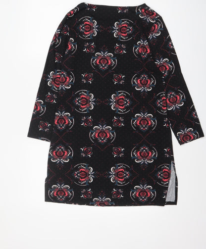Principles Women's Black Floral Tunic Top Size 12 Viscose Stretch