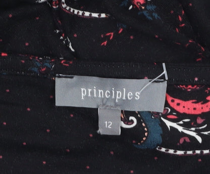 Principles Women's Black Floral Tunic Top Size 12 Viscose Stretch