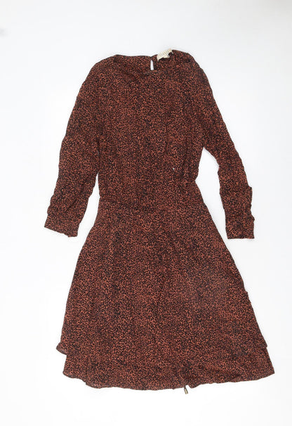 Oasis Women Brown Animal Print A-Line Belted Dress UK 8