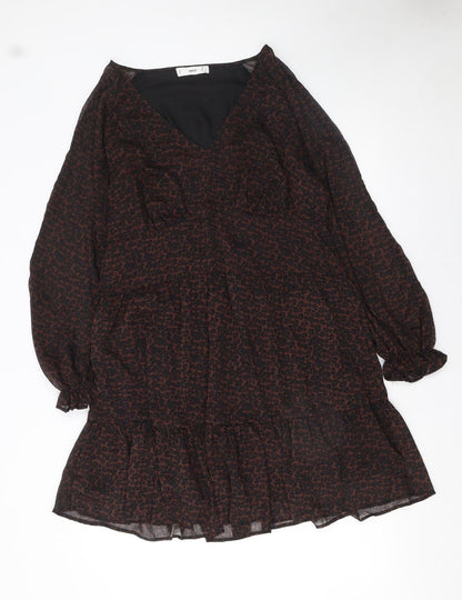 MNG Women's Brown Animal Print Long Sleeve Shift Dress Size 16